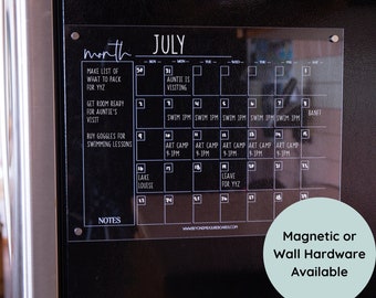 Magnetic Fridge or Wall Horizontal Acrylic Monthly Calendar| Dry Erase | Chalk Markers | Fridge Magnet | Wall Calendar Acrylic