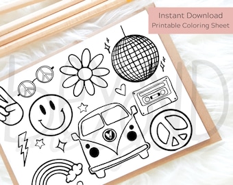 Kids Groovy Coloring Sheet Printable - Happy, Groovy, Disco