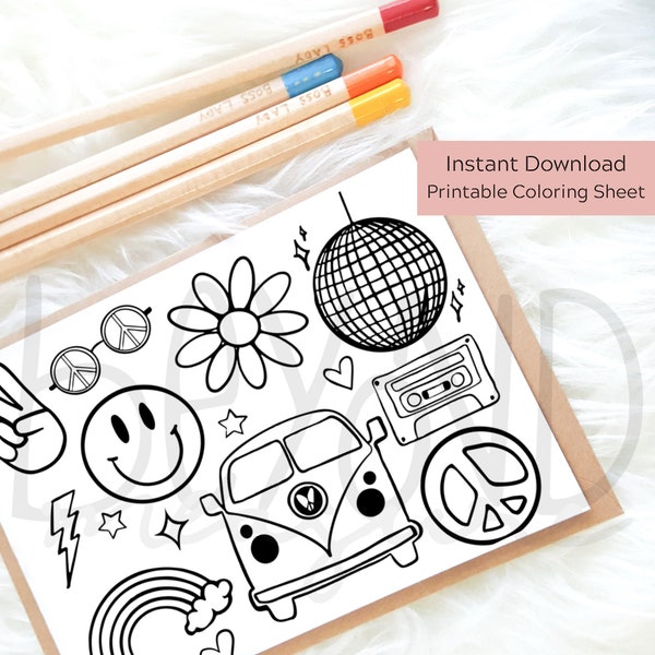 Groovy Printable Coloring Pages - Etsy