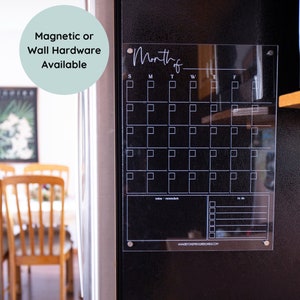 Magnetic Fridge or Wall Vertical Acrylic Monthly Calendar| Dry Erase | Chalk Markers | Fridge Magnet | Wall Calendar Acrylic