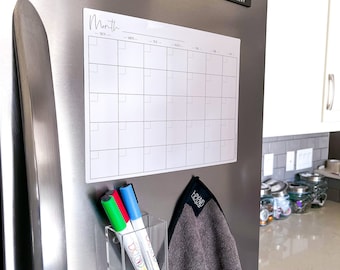 Magnetic Monthly Calendar Horizontal Dry Erase Board | Whiteboard Planner | Family Tracker | Magnetic Menu | Dry Erase Meal Planner