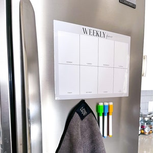 Magnetische horizontale Wochenplaner trocken abwischbare Tafel | Whiteboard Menü-Planer | Familie Tracker | Magnet Menü | Trocken abwischbarer Mahlzeitenplaner