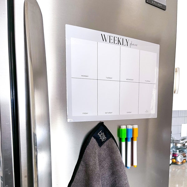 Magnetic Horizontal Weekly Planner Dry Erase Board | Whiteboard Menu Planner | Family Tracker | Magnetic Menu | Dry Erase Meal Planner