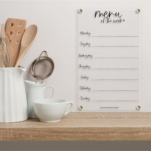 Agenda de menus vertical en acrylique - Agenda de menus en acrylique | Préparation de repas acrylique | Panneau de repas familial en acrylique | Menu du jour du café | Menu de la semaine