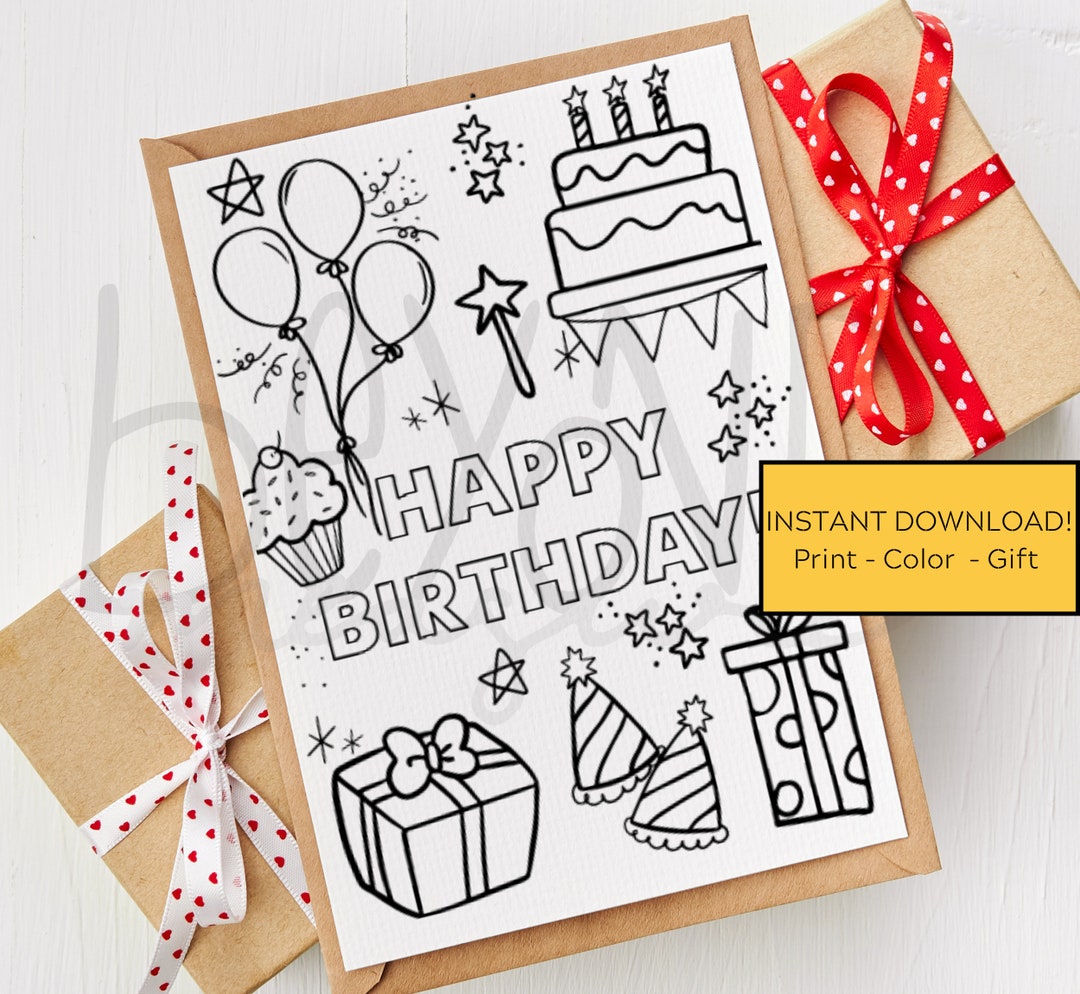 Printable Happy Birthday Color Card - Celebration - Etsy