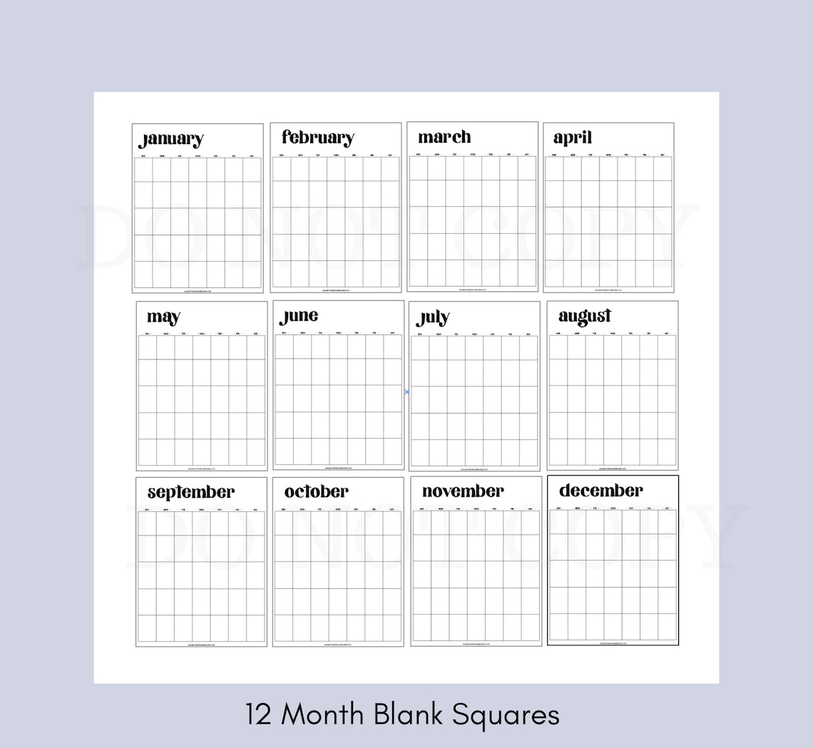 12 Month Printable Calendars Modern Simple Bold Vertical - Etsy