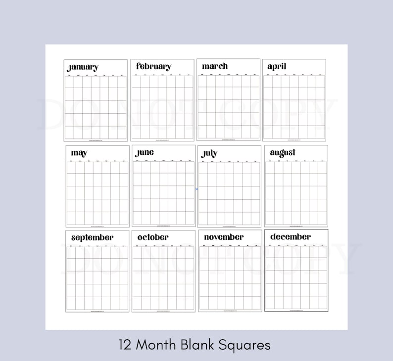 12 Month Printable Calendars Modern Simple Bold Vertical - Etsy