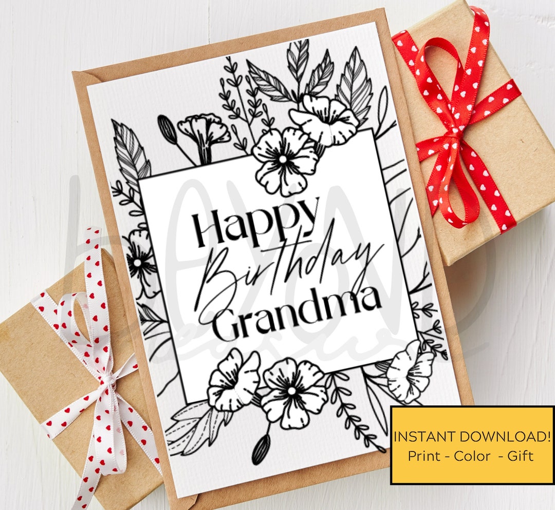 Printable Happy Birthday Grandma Card Colour Me Etsy