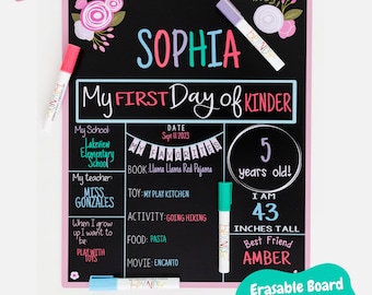 Back to School Erasable Board - Pink Floral Design | First Day School Photo Board | Last Day School Board | School Chalkboard Photos