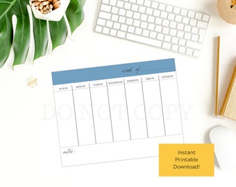 Weekly Planner Printable - Menu Planner - Weekly Schedule - Blue