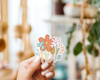 Floral Sticker with Coral | Water Resistant Sticker