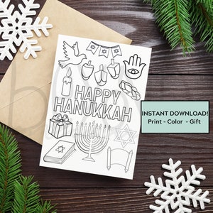Carte imprimable Happy Hanukkah - Color Me 4" x 6" & 5" x 7"