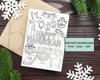 Printable Happy Hanukkah Card - Color Me 4" x 6" & 5" x 7"