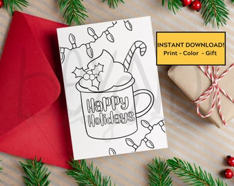 Printable Happy Holidays Card - Color Me 5" x 7" & 4" x 6"