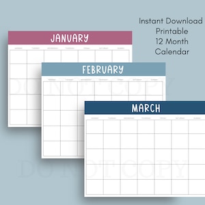 12 Month Printable Calendars - Colourful Jewel Tones Fill in