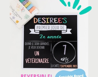 French Reversible First and Last Day School Board | Photo Prop (Includes Chalk Marker)