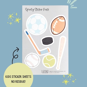 Sporty Sticker Pack | Reusable No-Residue Sports Stickers | Soccer, Football, Hockey & Baseball Kids Sticker Sheet