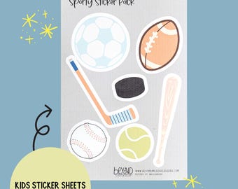 Sporty Sticker Pack | Reusable No-Residue Sports Stickers | Soccer, Football, Hockey & Baseball Kids Sticker Sheet