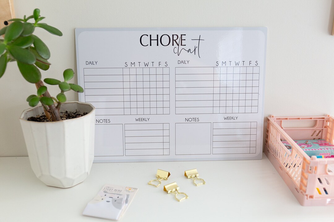 Double Chore Chart Reusable Erasable Dryerase Chart Routine Chart Kids