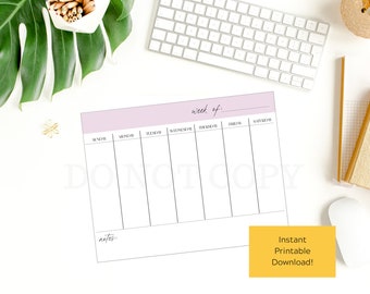 Weekly Planner Printable - Menu Planner - Weekly Schedule - Pink