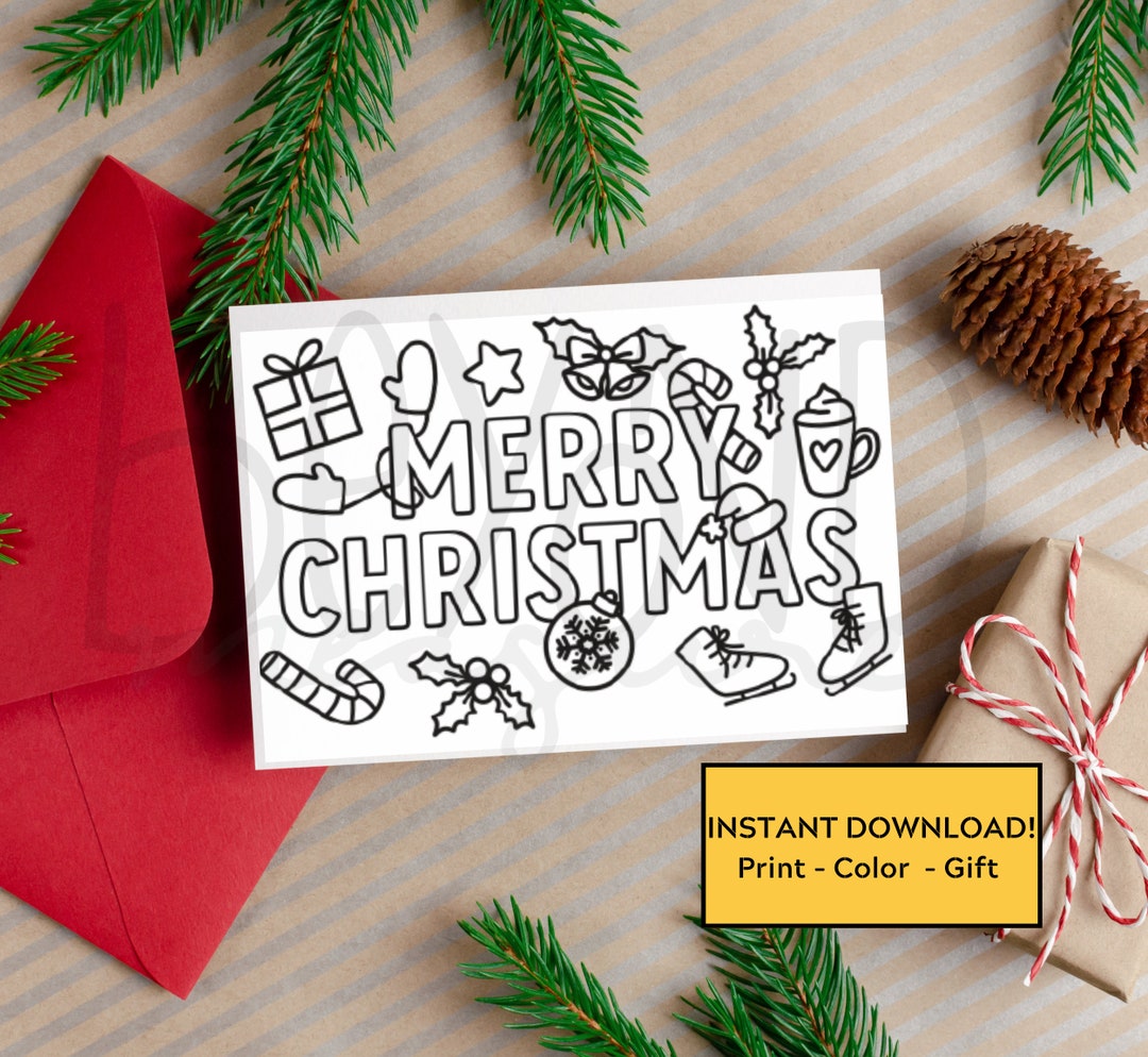 Printable Merry Christmas Card Color Me 4 X6 - Etsy printable-merry-christmas-card-color-me-4-x6-etsy