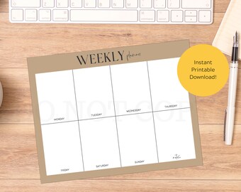 Weekly Planner Printable - Menu Planner - Weekly Schedule - Tan