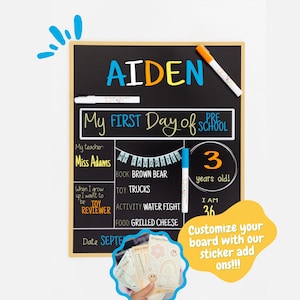 Back to School Erasable Board - Decorate Me with Stickers Yellow |First Day of School | Last Day School Sign | School Board