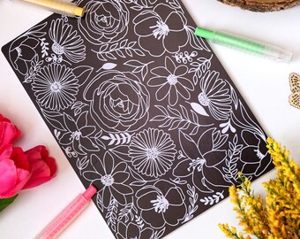 Floral Themed Mini Erasable Coloring Chalkboard | Crayons Included!