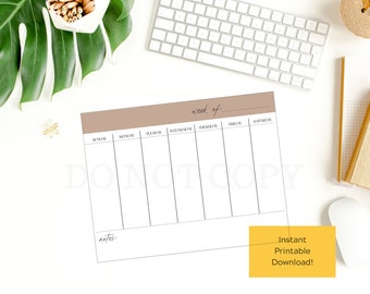 Weekly Planner Printable - Menu Planner - Weekly Schedule - Tan