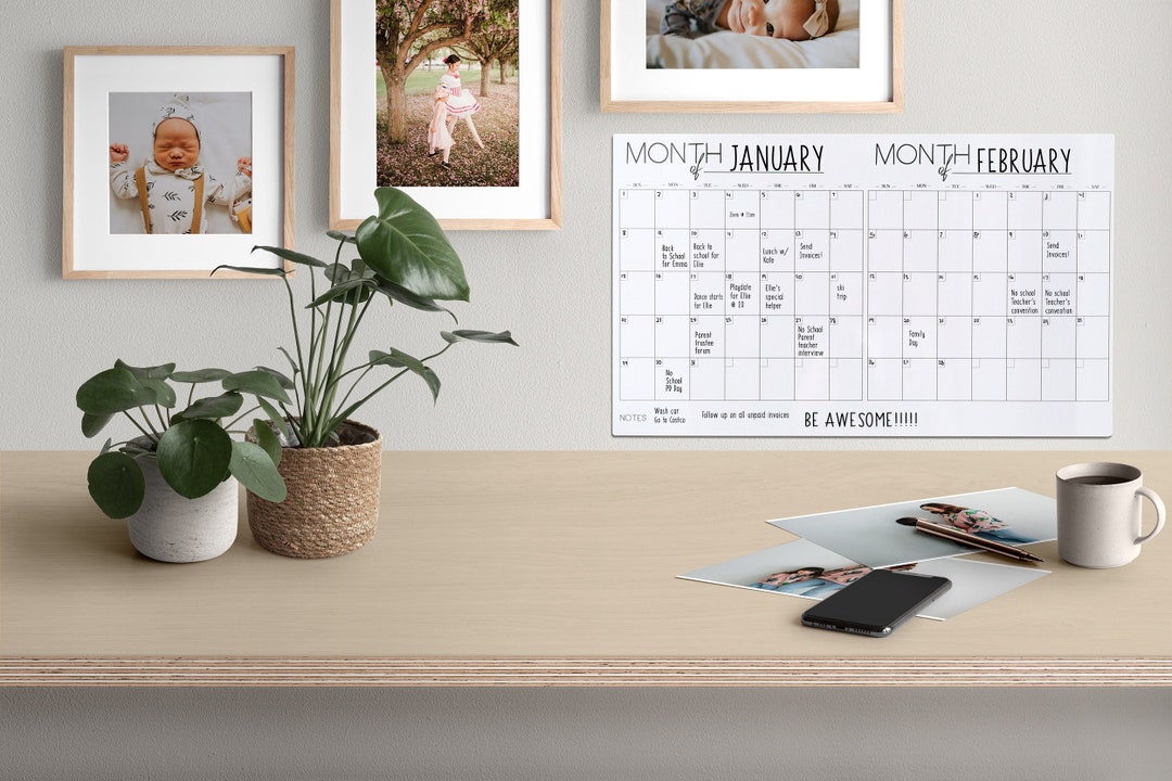 Two Month Erasable Calendar | Whiteboard Calendar | Magnetic Calendar