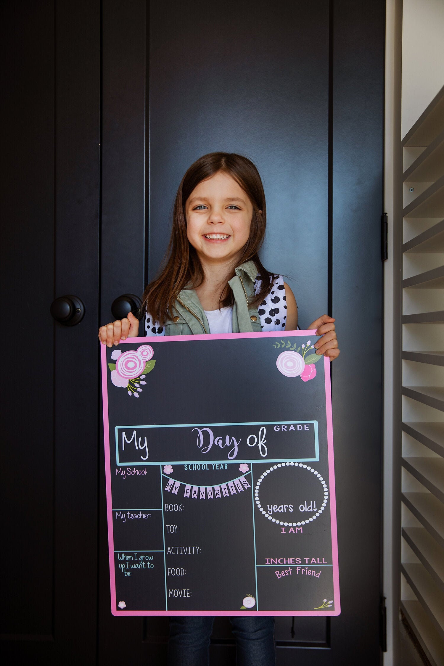 Back to School Erasable Board - Pink Floral Design | First Day School…