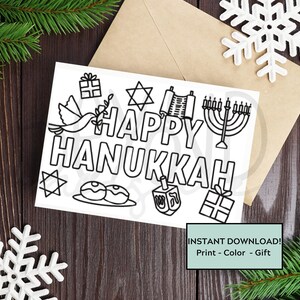 Carte imprimable Happy Hanukkah - Color Me 4 "x 6"