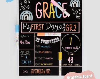 Back to School Erasable Board - Boho Rainbow |First Day of School | Last Day School Sign | School Board