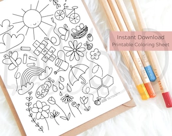 Spring Theme Kids Coloring Sheet Printable