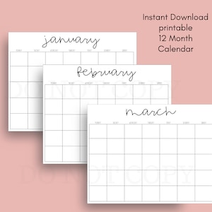 12 Month Printable Calendars - Modern Fun Blank Fill in