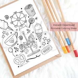 Theme Park Kids Coloring Sheet Printable