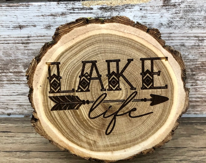 Lake Life Engraved Wooded Coasters- Old West Log Coasters