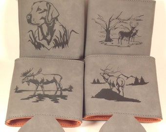 Engraved Wildlife Leatherette Beverage Holder Value Pack - Four Pack Wildlife Beverage Holders - Free Shipping