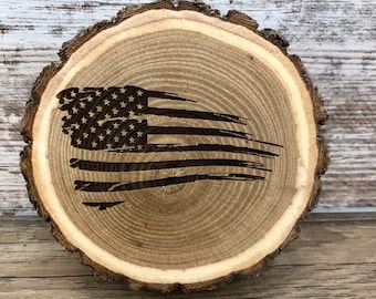 American Flag Engraved Wooded Coasters- Old West Log Coasters