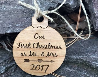 Couple's First Christmas Ornament - 1st Christmas Tree Ornament - Wood Cristmas Ornament - Personalized Gift