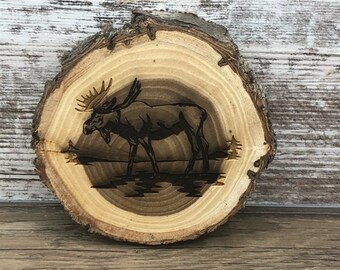 Moose Engraved Wooded Coasters- Old West Log Coasters