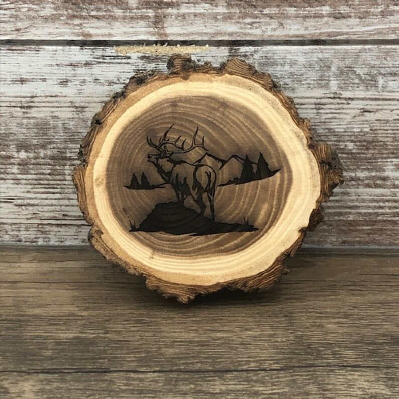 Wildlife Engraved Wooded Coasters Set of Four Variety Pack Eagle, Moose, Elk, and Deer Old West Log Coasters image 5