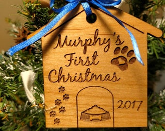 Puppy's First Christmas Ornament - Pet Tree Ornament - Wood Christmas Ornament - Personalized Gift