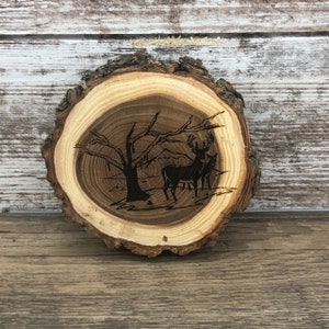 Wildlife Engraved Wooded Coasters Set of Four Variety Pack Eagle, Moose, Elk, and Deer Old West Log Coasters image 6