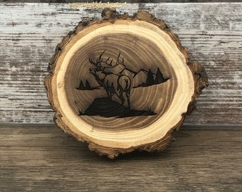 Elk Engraved Wooded Coasters- Set of Four - Old West Log Coasters