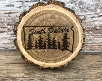 South Dakota Engraved Wooded Coasters- Old West Log Coasters