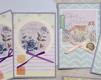 With Love and Best Wishes Cat and Floral Greeting Card Set of 8