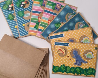Dino and Wild Animal Birthday Greeting Card Set