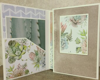 Handmade Folio Album Scrapbook - Ready for Photos - Succulent Watercolor Dream