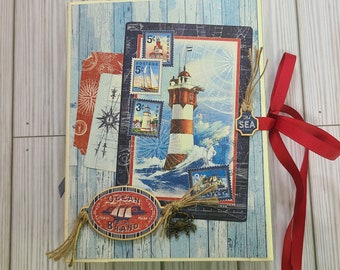 Handmade Gatefold Album Scrapbook - Ready for Photos - Ocean Lighthouse Graphic 45